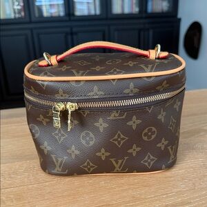 Brown Monogram Canvas Vanity Case with Red-Trim Handle d u p e